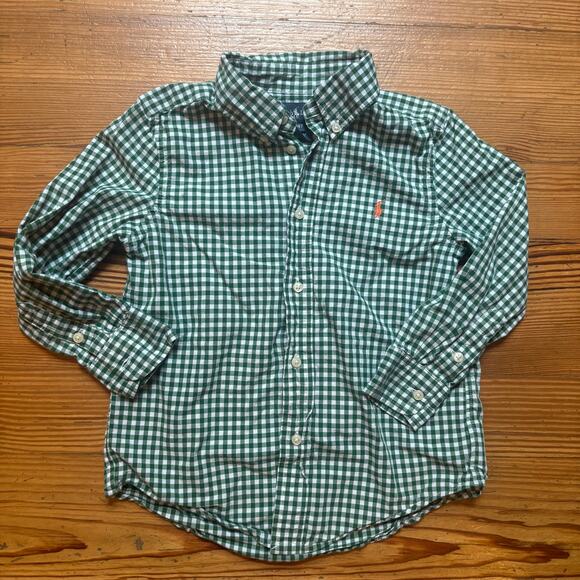 Ralph Lauren green white checkered long sleeve button up boys shirt SIZE 4T - Picture 1 of 5